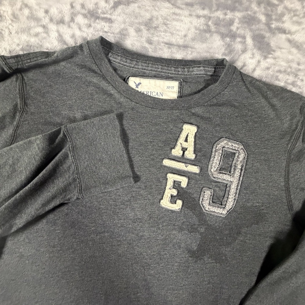 American Eagle Shirt Men's Large Gray Puff Print Eagle Graphic Long Sleeve Y2K